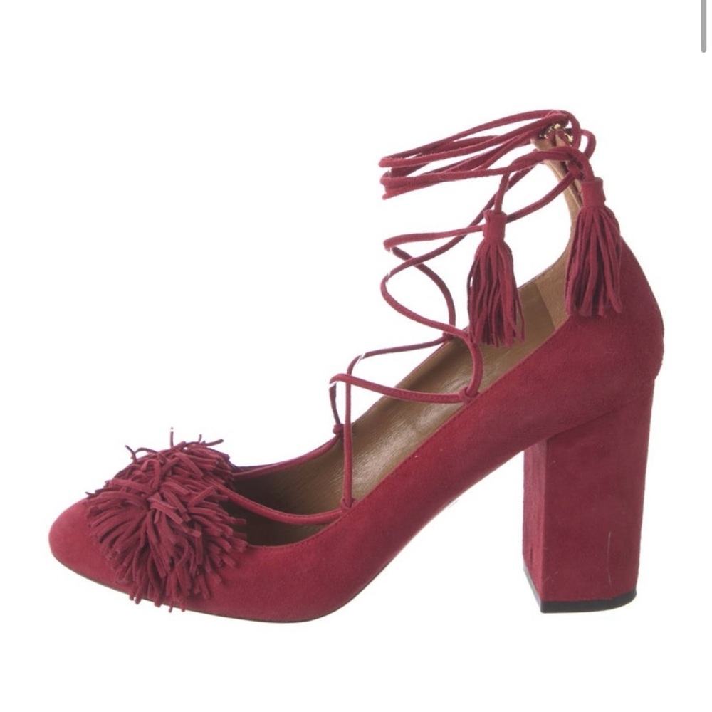 Aquazzura Red Suede Lace-Up Pumps
